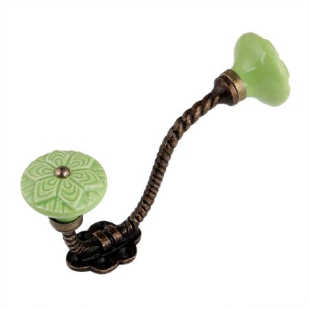 Green Wheel Flower Ceramic Antique Rope Iron Hook